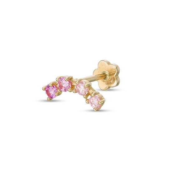 019 Gauge Curved Pink Cubic Zirconia Ombré Cartilage Barbell in 14K Gold