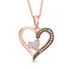 Thumbnail Image 0 of 1/8 CT. T.W. Champagne and White Composite Diamond Double Heart Pendant in 10K Rose Gold