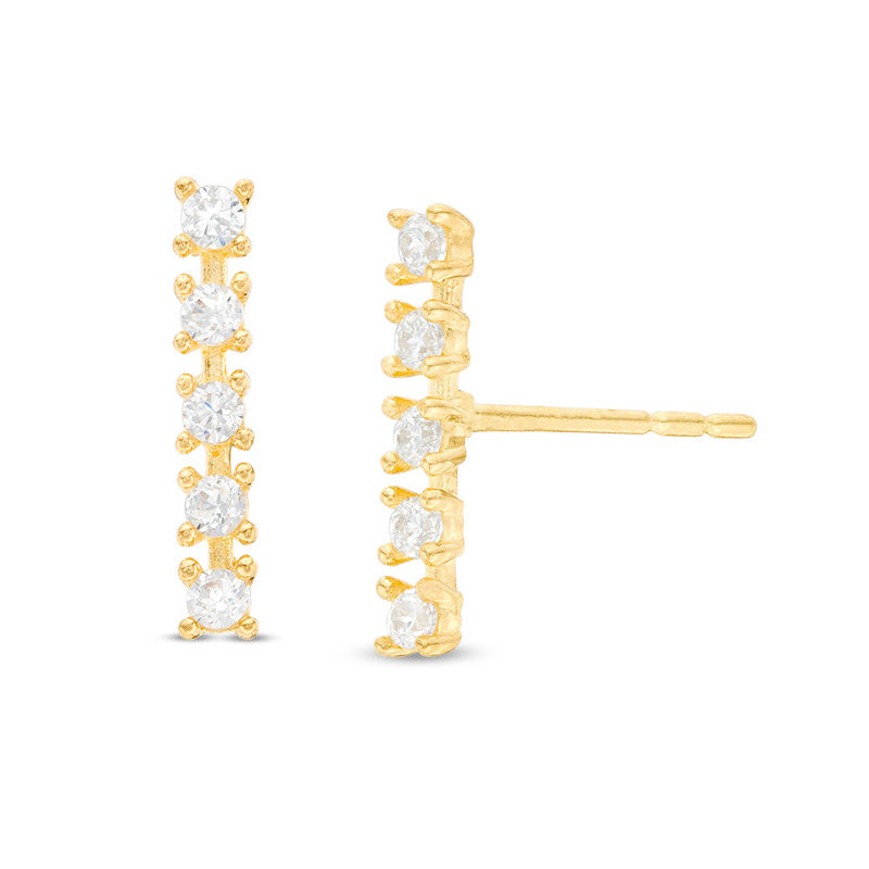 Cubic Zirconia Bar Stud Earrings in 10K Gold