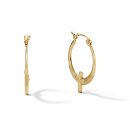 Multi-Finish Cross Hoop Earrings in 10K Stamp Hollow Gold