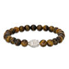 Thumbnail Image 1 of 8mm Simulated Tiger's Eye Bead and Sideways Buddha Head Stretch Bracelet in Sterling Silver - 7.5&quot;