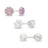 Thumbnail Image 0 of Child's 5mm Simulated Pink Opal, Pearl and Cubic Zirconia Stud Earrings Set in Sterling Silver