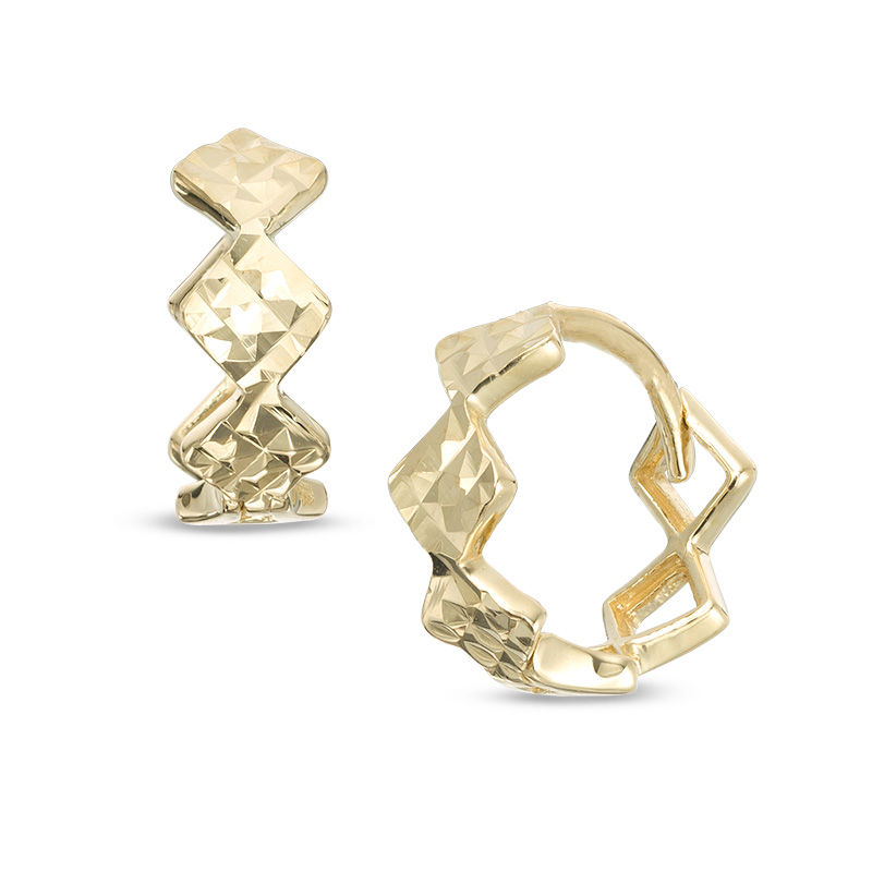 Diamond-Cut Geometric Huggie Hoop Earrings in 10K Gold