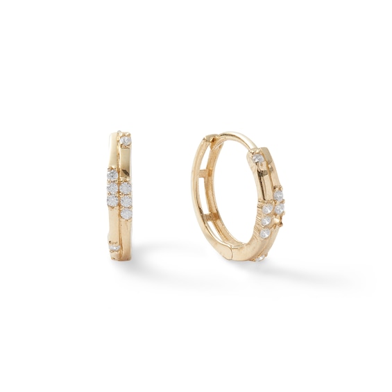 Cubic Zirconia Double Row Huggie Hoop Earrings in 10K Gold