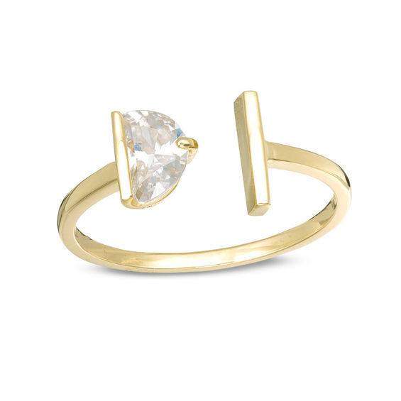 Half-Moon Cubic Zirconia and Bar Wrap Ring in 10K Gold - Size 7