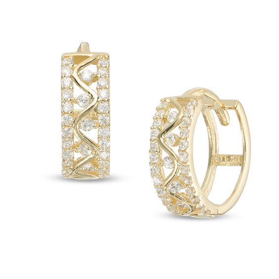 Cubic Zirconia Zig-Zag Huggie Hoop Earrings in 10K Gold