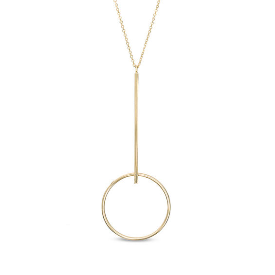 Made in Italy Hollow Linear Bar and Open Circle Necklace in 10K Gold - 17"