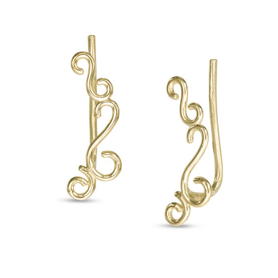 Filigree Curved Crawler Earrings in 10K Gold