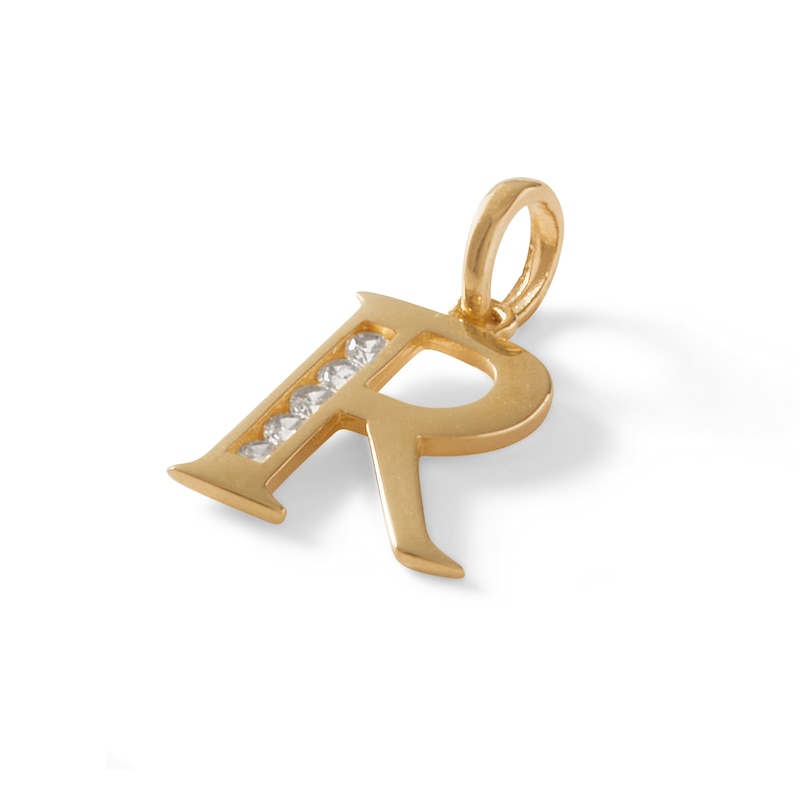 Cubic Zirconia R Initial Charm Pendant in 10K Solid Gold
