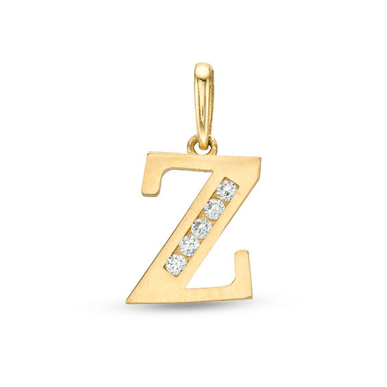 Cubic Zirconia "Z" Initial Charm Pendant in 10K Solid Gold