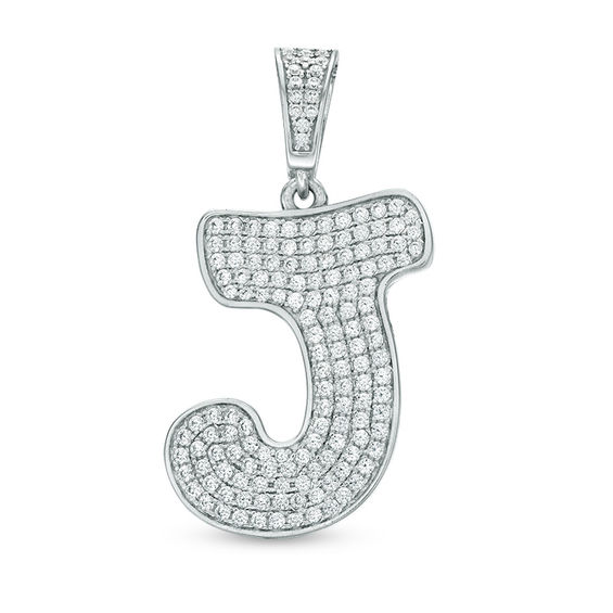 Cubic Zirconia Pavé "J" Initial Necklace Charm in Sterling Silver