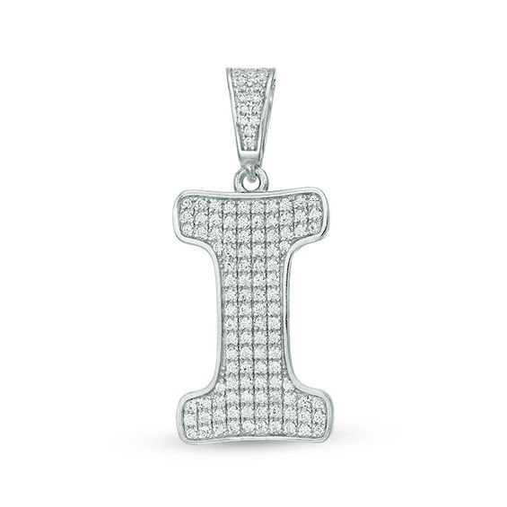 Cubic Zirconia "I" Initial Charm Pendant in Sterling Silver