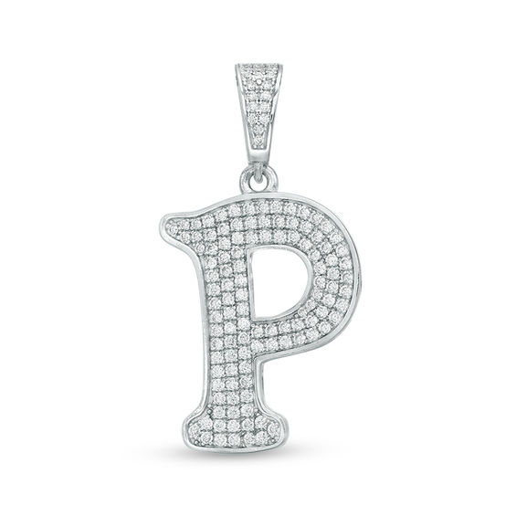 Cubic Zirconia "P" Initial Charm Pendant in Sterling Silver