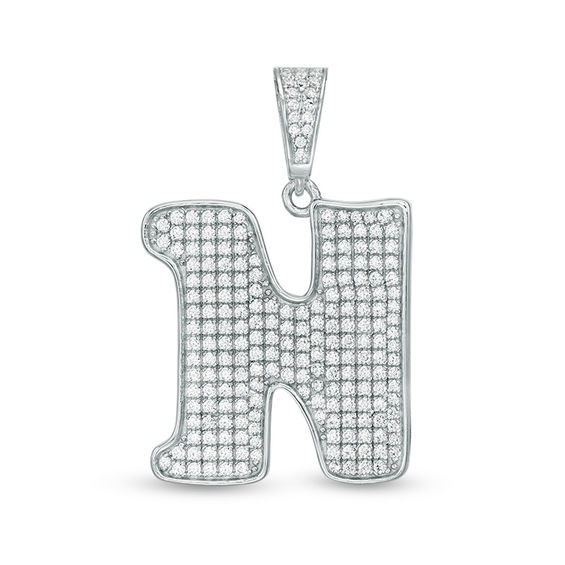 Cubic Zirconia "N" Initial Charm Pendant in Sterling Silver