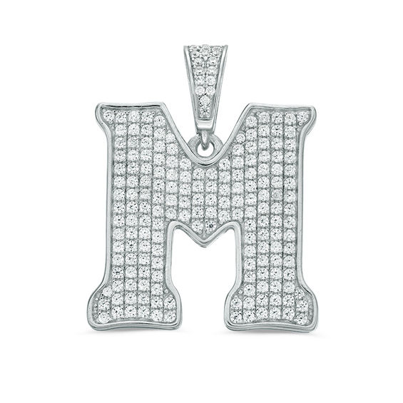 Cubic Zirconia PavÃ© "M" Initial Necklace Charm in Sterling Silver