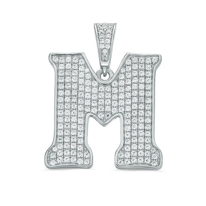 Main Image 1 of Cubic Zirconia Pavé &quot;M&quot; Initial Necklace Charm in Sterling Silver