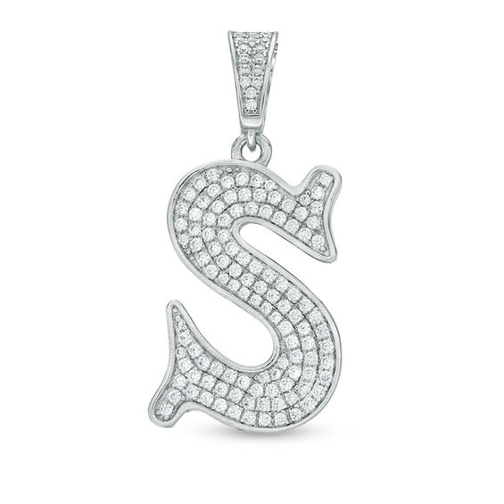 Cubic Zirconia PavÃ© "S" Initial Necklace Charm in Sterling Silver