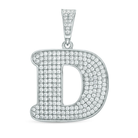 Cubic Zirconia PavÃ© "D" Initial Necklace Charm in Sterling Silver