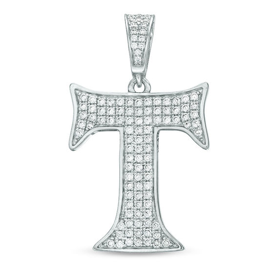 Cubic Zirconia PavÃ© "T" Initial Necklace Charm in Sterling Silver