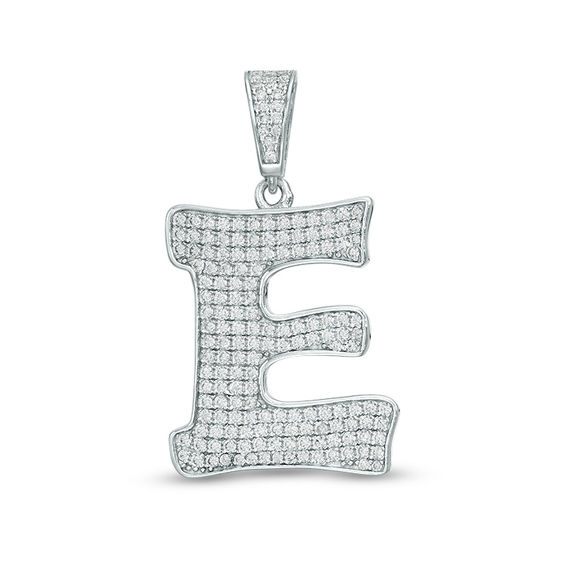 Cubic Zirconia "E" Initial Charm Pendant in Sterling Silver