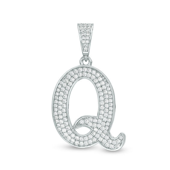 Cubic Zirconia "Q" Initial Charm Pendant in Sterling Silver