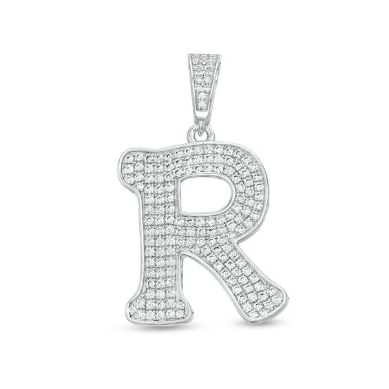 Cubic Zirconia "R" Initial Charm Pendant in Sterling Silver