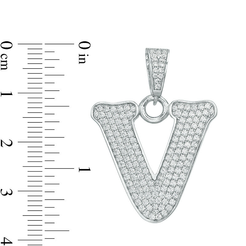 Cubic Zirconia "V" Initial Charm Pendant in Sterling Silver