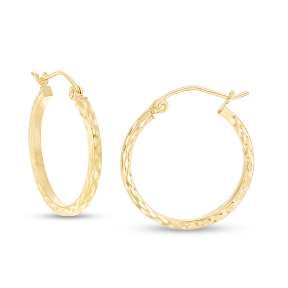 20mm Diamond-Cut Square Tube Hoop Earrings in 14K Gold