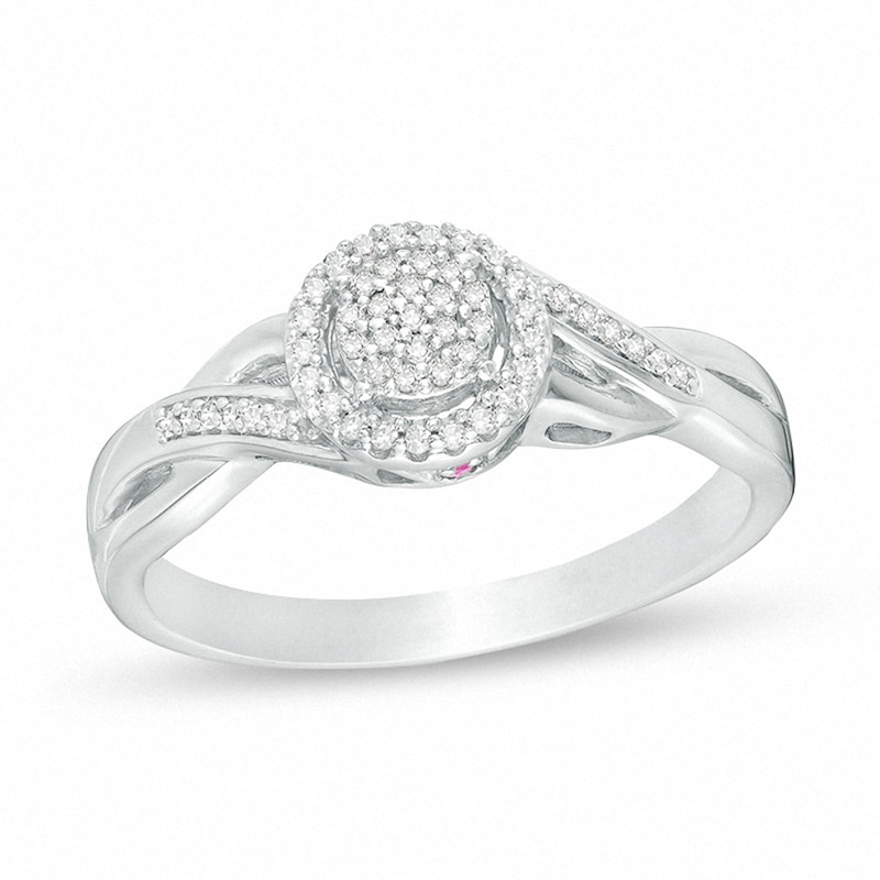 Main Image 1 of Sterling Silver Diamond and Pink Sapphire Ring