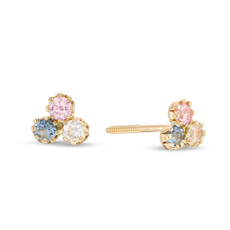 Main Image 1 of Child's Multi-Color Cubic Zirconia Trio Stud Earrings in 14K Gold