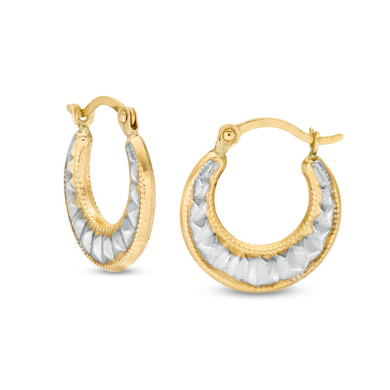 Main Image 1 of Child's 13mm Puffed Spike Hoop Earrings in 10K Two-Tone Gold