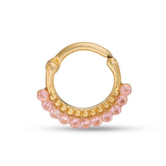 016 Gauge Pink Cubic Zirconia Beaded Cartilage Hoop in Stainless Steel with Yellow IP