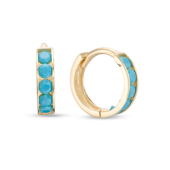 Child's Simulated Turquoise Huggie Hoop Earrings in 14K Gold