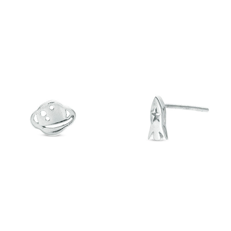 Main Image 1 of Child's Mismatch Saturn and Rocket Stud Earrings in Sterling Silver