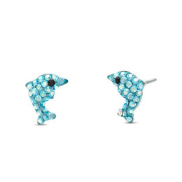 Child's Blue Crystal Dolphin Stud Earrings in Sterling Silver