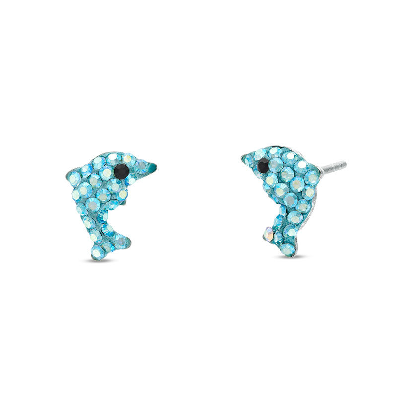 Main Image 1 of Child's Blue Crystal Dolphin Stud Earrings in Sterling Silver