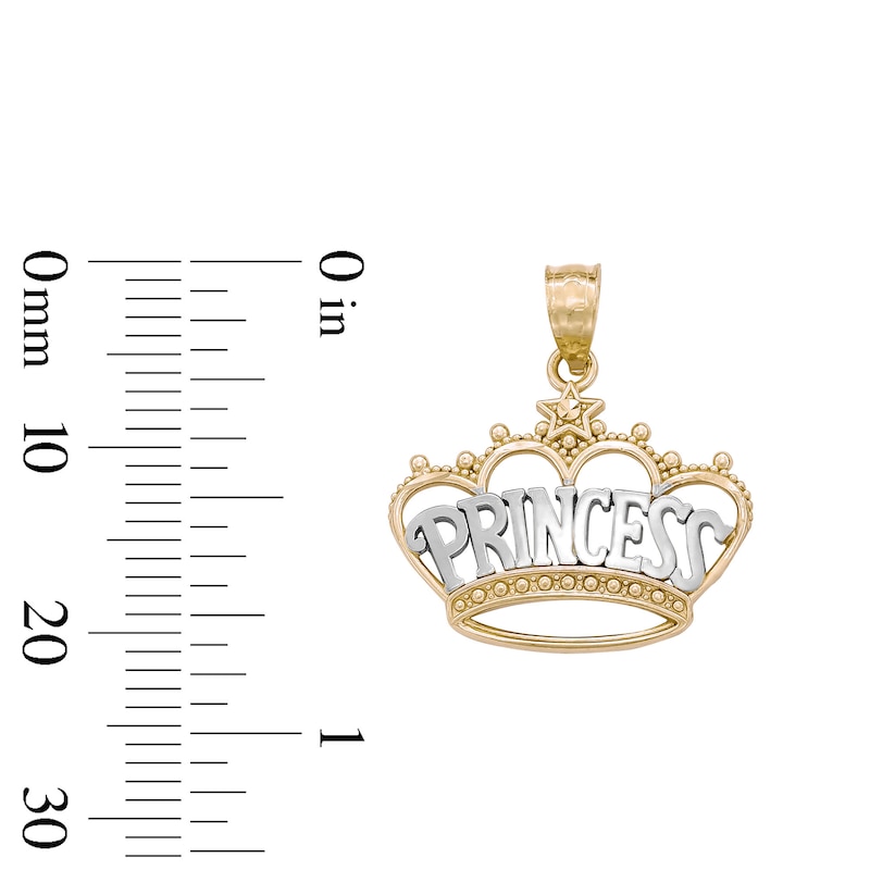 Main Image 4 of &quot;PRINCESS&quot; Beaded Crown with Star Accent Two-Tone Necklace Charm in 10K Solid Gold