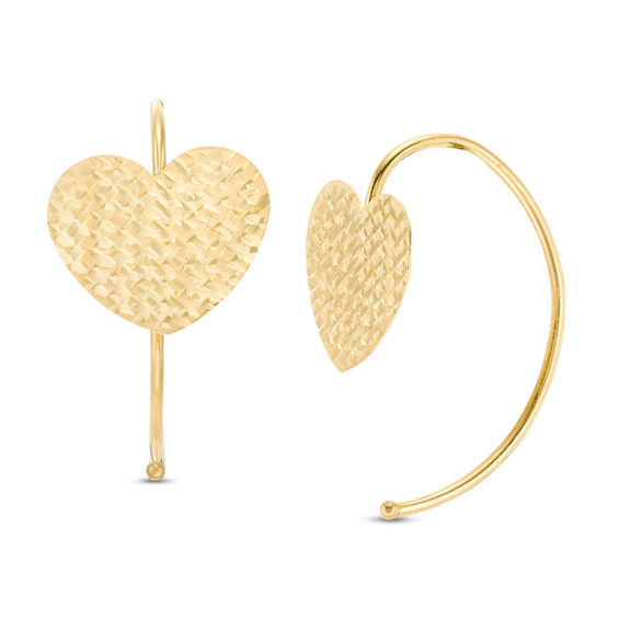 Diamond-Cut Heart Threader Earrings in 10K Gold
