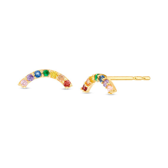 Multi-Color Cubic Zirconia Rainbow Stud Earrings in 10K Gold