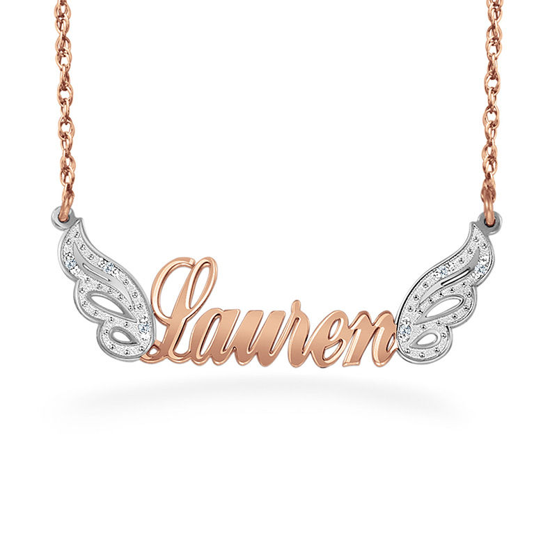 Diamond Accent Wings and Script Name Necklace (1 Line) | Banter
