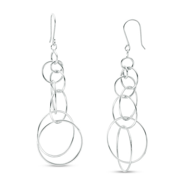 Layered Circles Dangle Drop Earrings in Sterling Silver