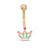 Thumbnail Image 1 of 014 Gauge Multi-Color Cubic Zirconia Crown Belly Button Ring in 10K Gold