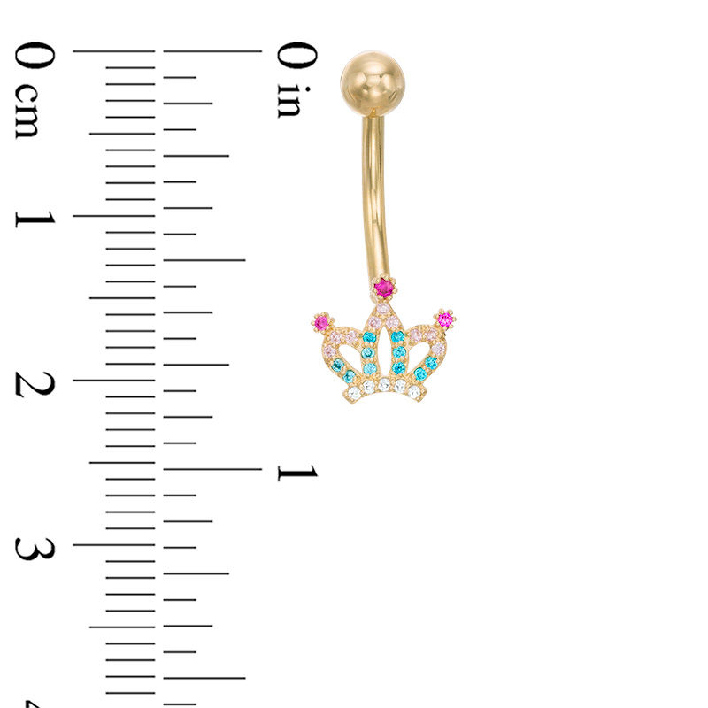 Main Image 2 of 014 Gauge Multi-Color Cubic Zirconia Crown Belly Button Ring in 10K Gold