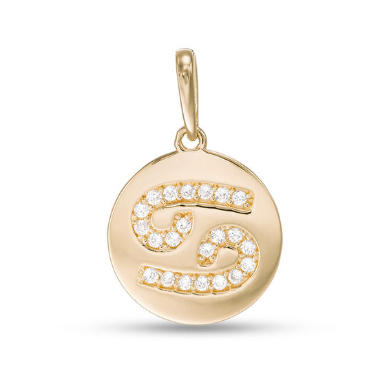 Cubic Zirconia Cancer Zodiac Sign Disc Necklace Charm in 10K Gold