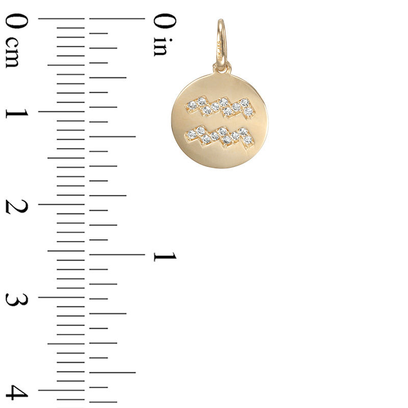 Main Image 2 of Cubic Zirconia Aquarius Zodiac Sign Disc Necklace Charm in 10K Gold