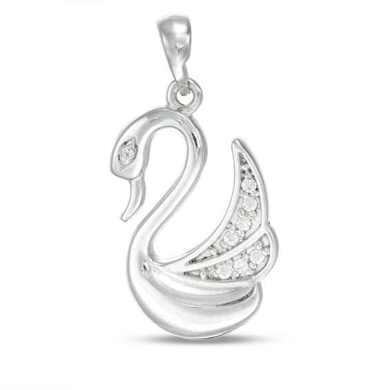 Cubic Zirconia Swan Necklace Charm in Sterling Silver