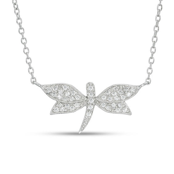 Cubic Zirconia Vintage-Style Dragonfly Necklace in Sterling Silver - 16"