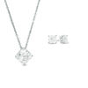 Thumbnail Image 0 of Fancy Square Cubic Zirconia Solitaire Pendant and Stud Earrings Set in Sterling Silver