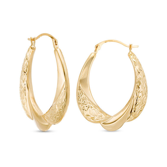 Multi-Finish Swirl Oval Hoop Earrings in 10K Gold