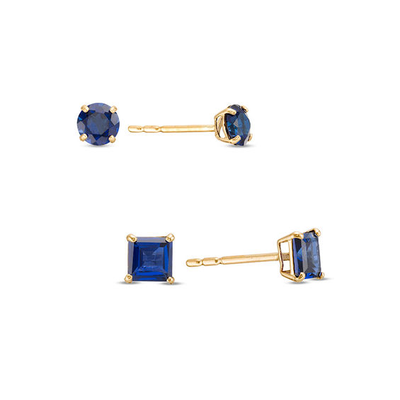 4mm Multi-Shape Simulated Blue Sapphire Stud Earrings Set in 10K Gold